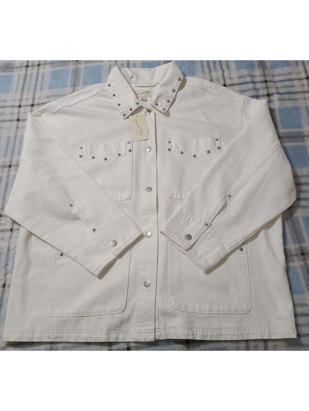 NWT Studded Denim Utility Chore Jacket Womens Sz XL White Jean Universal Thread